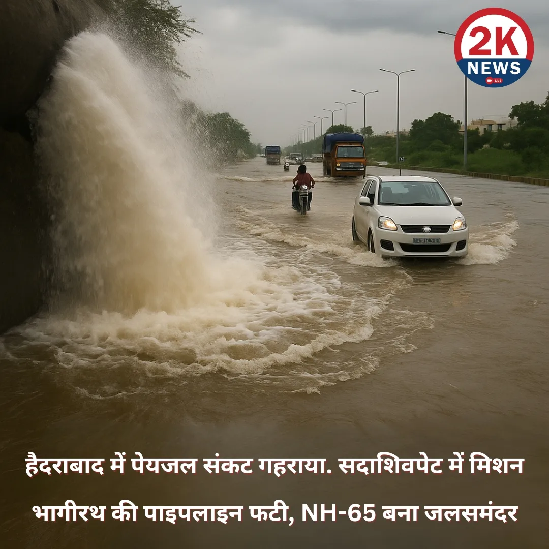 हैदराबाद में पेयजल संकट गहराया. सदाशिवपेट में मिशन भागीरथ की पाइपलाइन फटी, NH-65 बना जलसमंदर 2 #WaterCrisis#HyderabadFlood #MissionBhagiratha #PipelineBurst #TelanganaNews #NH65 #WaterLeakage #UrbanInfrastructure #HyderabadNews #WaterDisruption